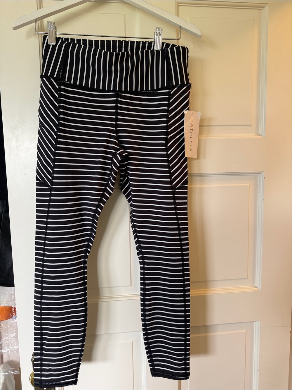 Athleta Black and White Striped Leggings nwt